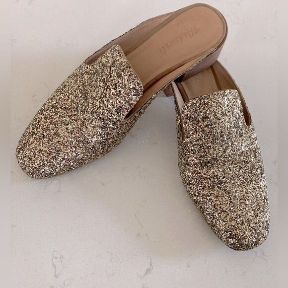 Madewell The Willa Loafer Mules Gold Shiny Glittering Slip-Ons Size 9 - Picture 2 of 8